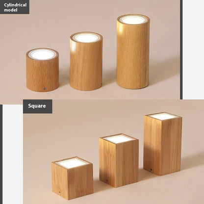 Solid wood surface mounted downlight in wood colour with round or square design options for corridor lighting