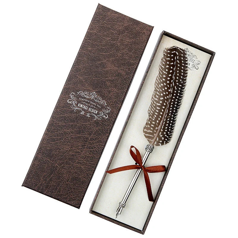 European Retro Feather Pen Gift Box with stainless steel shell and elegant feather design