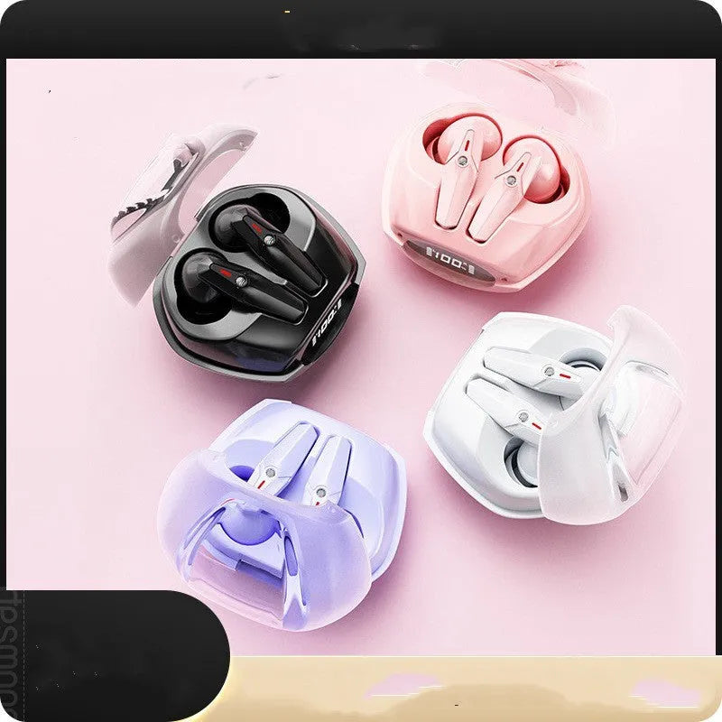 TWS Bluetooth headset with charging bin and cable, in-ear stereo, available in black white pink purple