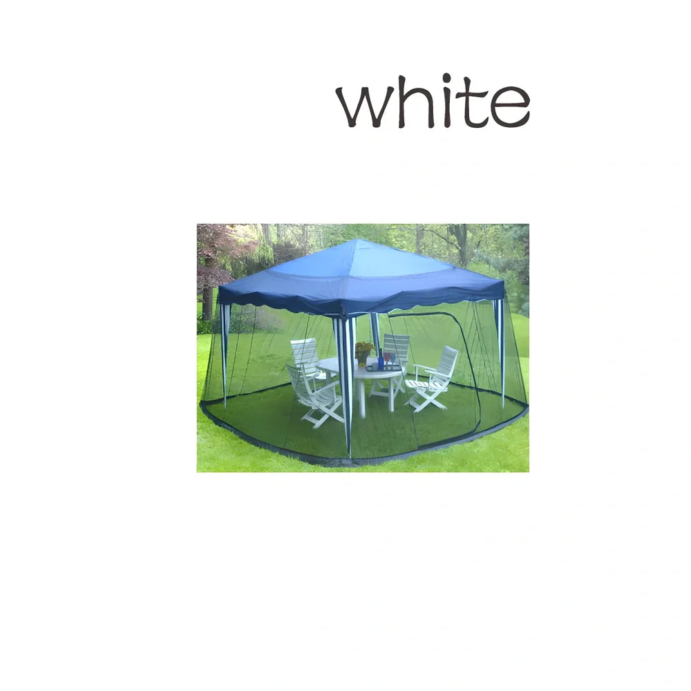 Black polyester mosquito net covering round patio umbrella with 300cm diameter protection