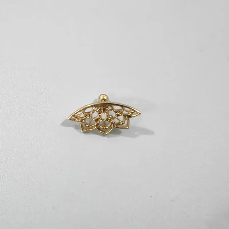 Spider web design stud earrings in gold and silver electroplated metal with geometric mesh pattern