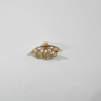 Spider web design stud earrings in gold and silver electroplated metal with geometric mesh pattern