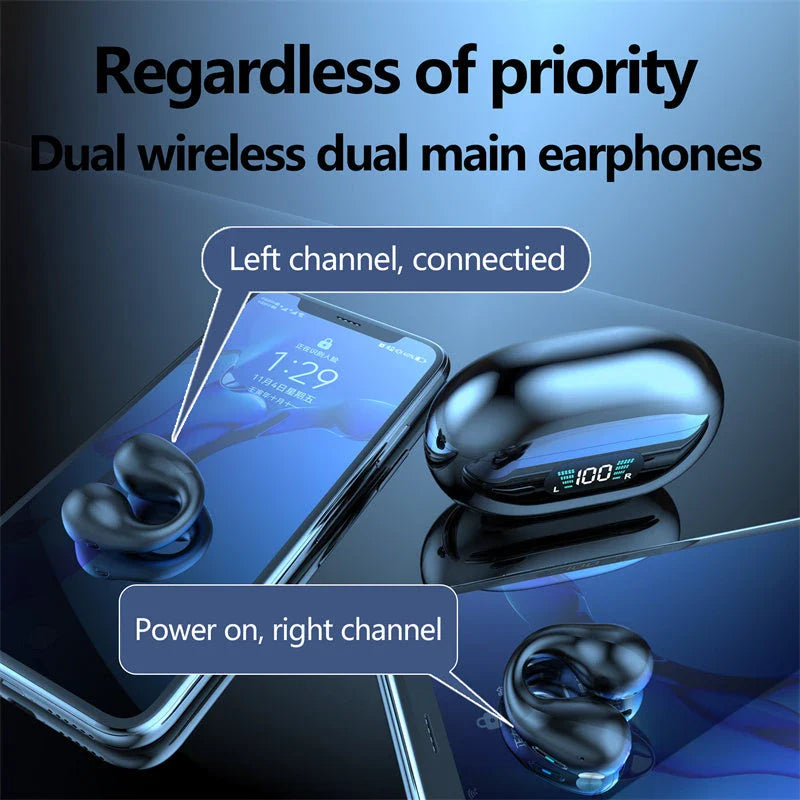 Wireless Bone Conduction Headphones with Bluetooth 5.3, Comfortable Ear Clips, and Deep Bass Audio Performance
