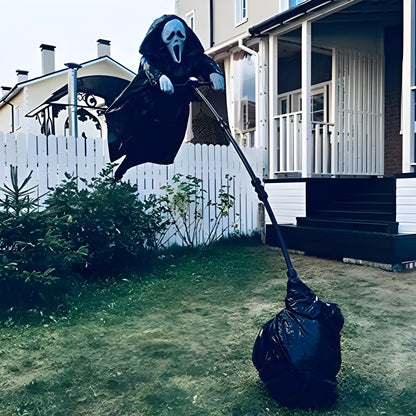 Plastic skeleton scarecrow with screaming skull design measuring 70cm tall for Halloween gardens