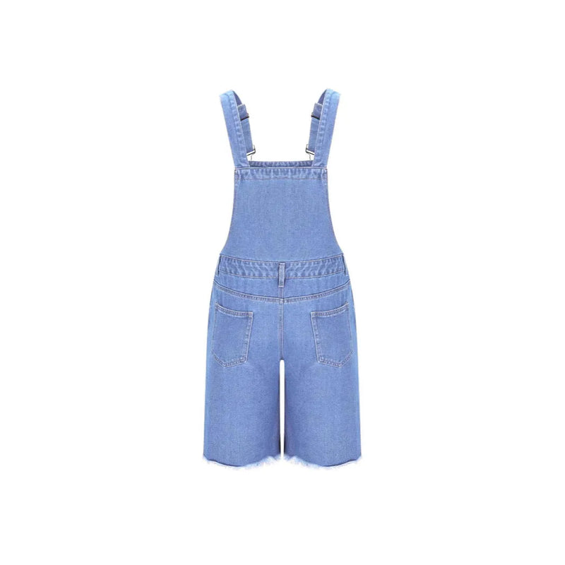 Men's denim suspender shorts jeans with a straight-leg cut and mid-waist fit, available in dark blue, light blue, or black, designed for leisure wear in sizes S to XXL from a cotton-based fabric.