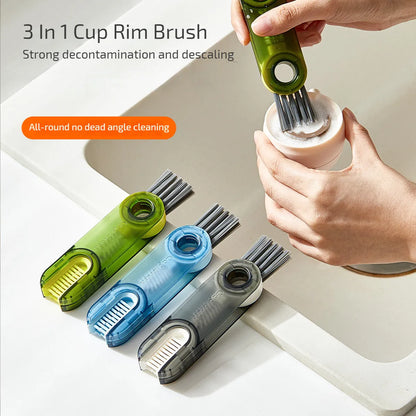 Transparent green 3-in-1 cup lid cleaning brush with spiral design for hard-to-reach crevices