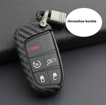 Carbon fibre texture silicone key case for Dodge Chrysler Fiat vehicles showing 2mm thickness
