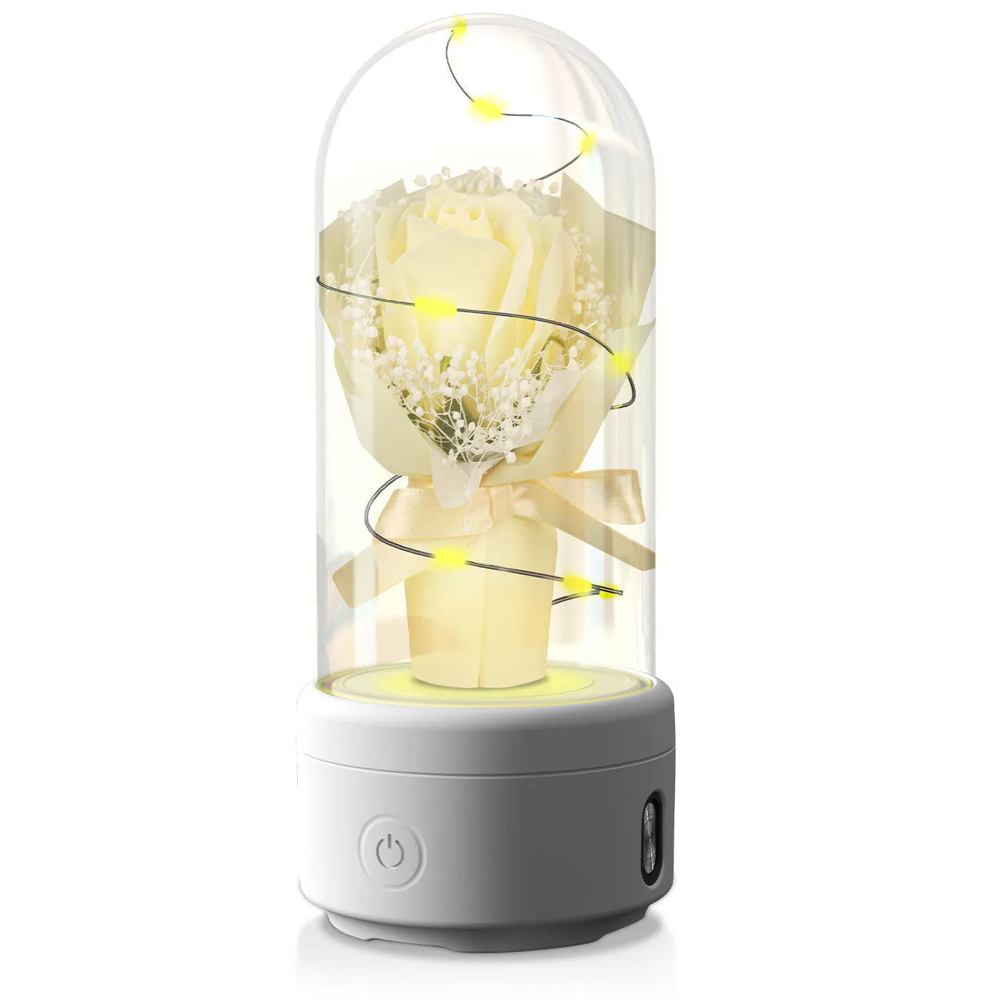 Rose-shaped LED night light with Bluetooth speaker inside glass cover decoration ornament