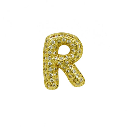 Retro style copper bracelet with English letter charm featuring micro inlaid zirconium stones in gold plating