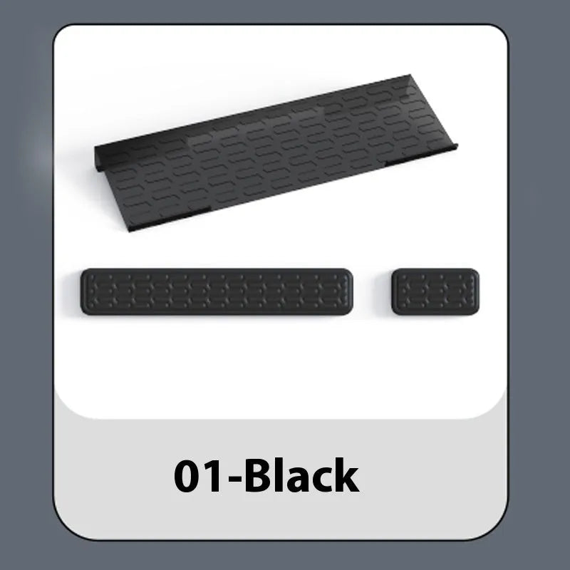Double-sided memory foam keyboard and mouse desk pad set with gel wrist support pillow.