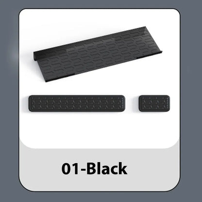 Double-sided memory foam keyboard and mouse desk pad set with gel wrist support pillow.