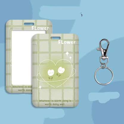 Student ID card set with plastic sleeve and neck strap in cartoon designs