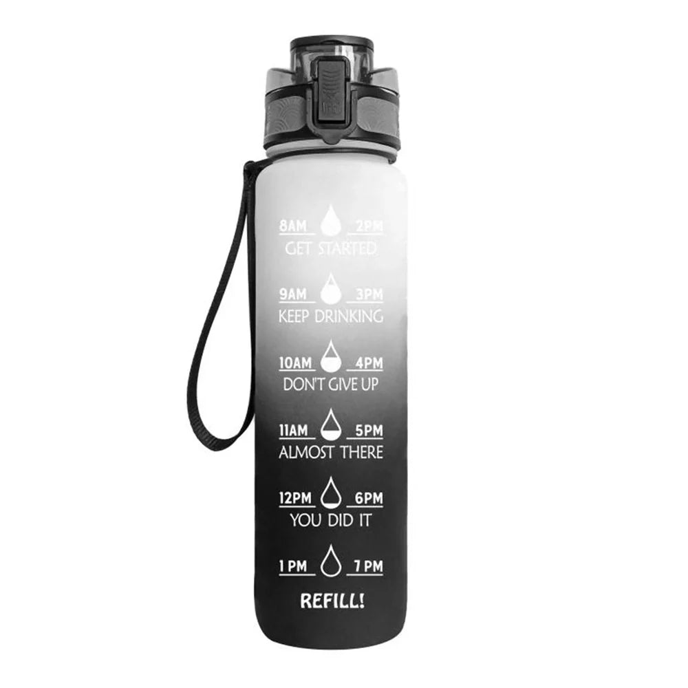 Tritan sports water bottle with frosted gradient finish and flip-top lid showing blue-red colour transition