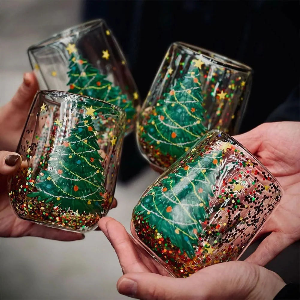 Christmas Tree Tumbler with flowing sequins and double-layer design for festive drinks