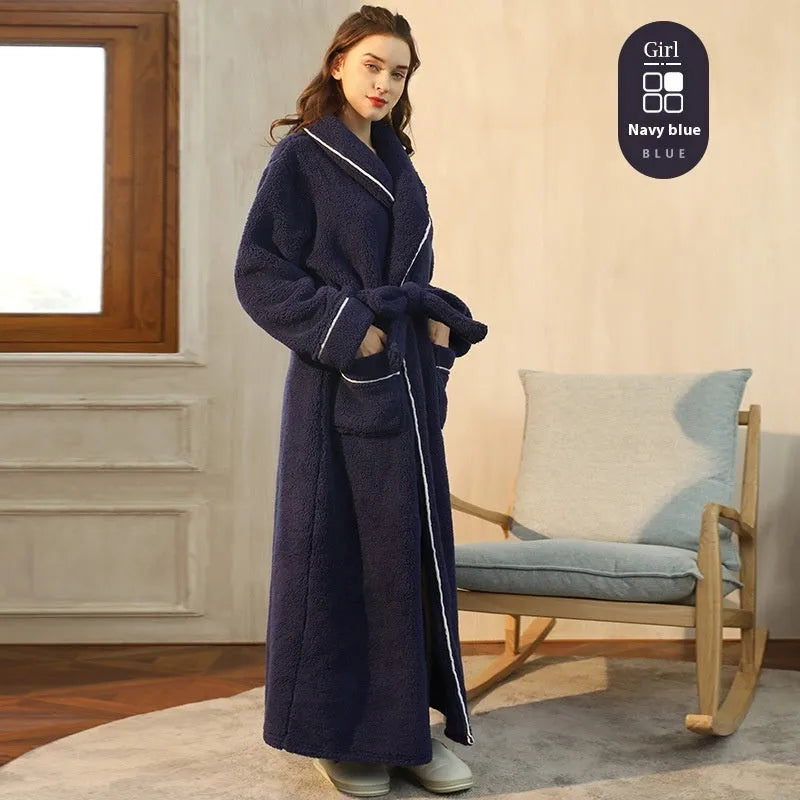 Winter flannel bathrobe with thick 301-350g/m² fabric in 2102 navy blue colour, European/American style
