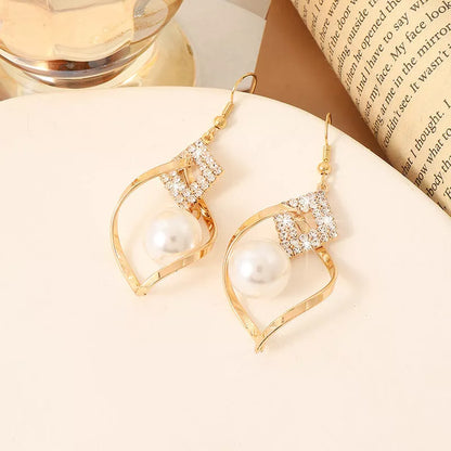 Women's red and white geometric alloy earrings with durable electroplating shine