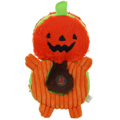 Halloween Witch Devil Pumpkin Pet Training Squeak Toys for Dogs in green, orange, and gray