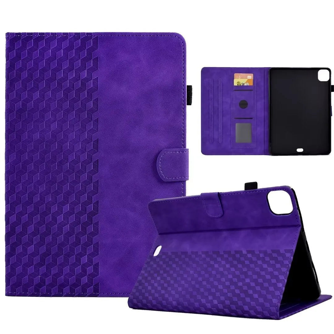 Diamond frosted leather iPad Pro 11 case with built-in card holder slots shown open.