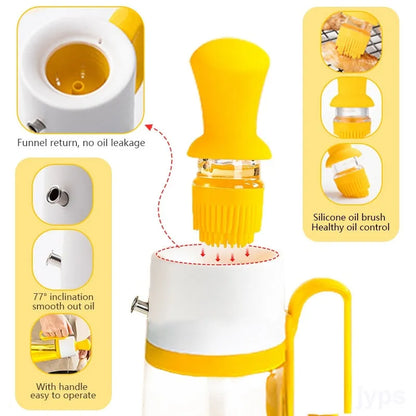 550ml glass oil dispenser with stainless steel nozzle and separate silicone brush for cooking