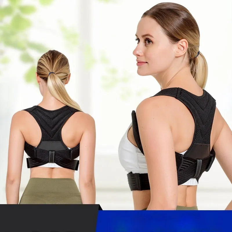 Black anti-humpback correction belt with adjustable straps for posture support during sports activities