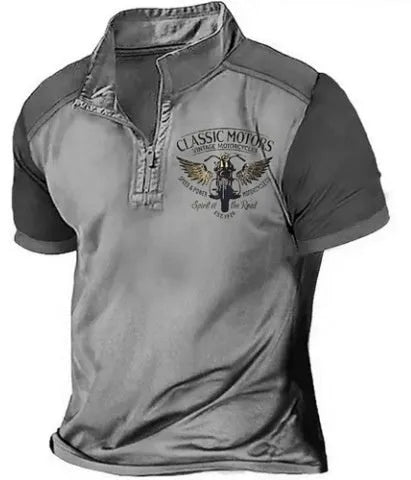 Loose fit grey golf polo shirt with 3D digital print on polyester fabric