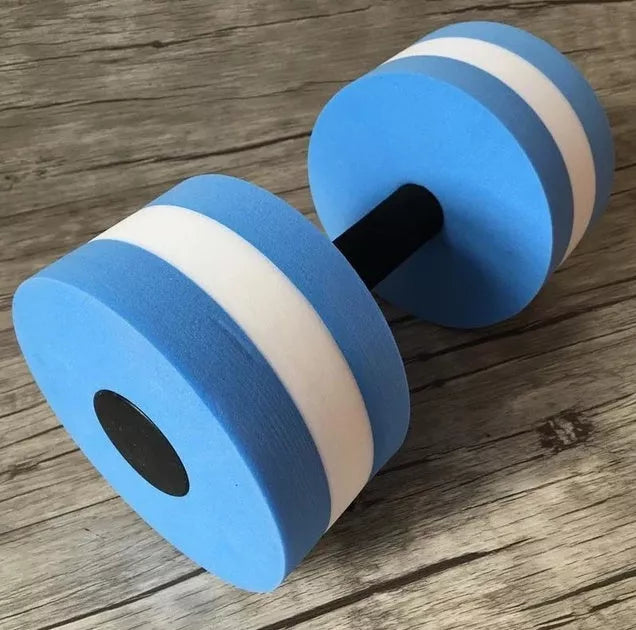 Water sports aerobics dumbbells in blue, pink, and green colors for aquatic fitness