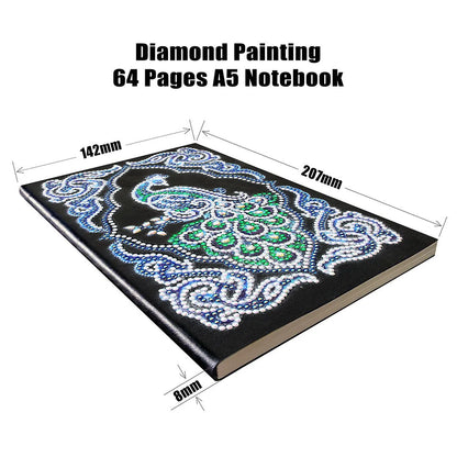 Peacock Beauty Journal Note Book with diamond painting design, A5 size 142x207x8mm, in OPP bag packaging