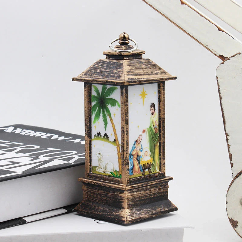 Festive LED Christmas lanterns with Santa Claus, snowman, and other holiday-themed designs