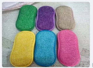 Heavy-duty double-sided kitchen scrub sponges with durable polyester and nylon construction for tough cleaning on pots, pans, and surfaces