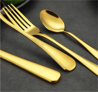 24-piece stainless steel cutlery set in gold, rose gold, black and colourful finishes.