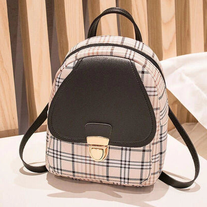 Trendy plaid small backpack for women with zipper, available in multiple colors