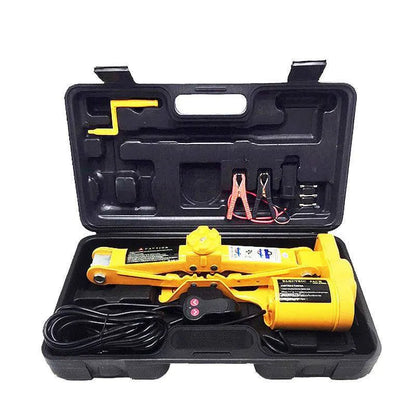 Automotive electro-hydraulic jack with wrench in black or yellow for car tyre changes