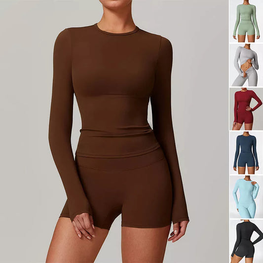 Women's slim long sleeve pullover top for yoga and fitness in various colors