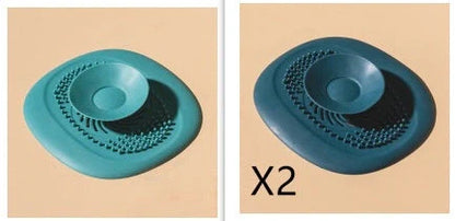 TPR vortex design sink drain cover in twilight orange, quiet blue, mango yellow, and gentian green