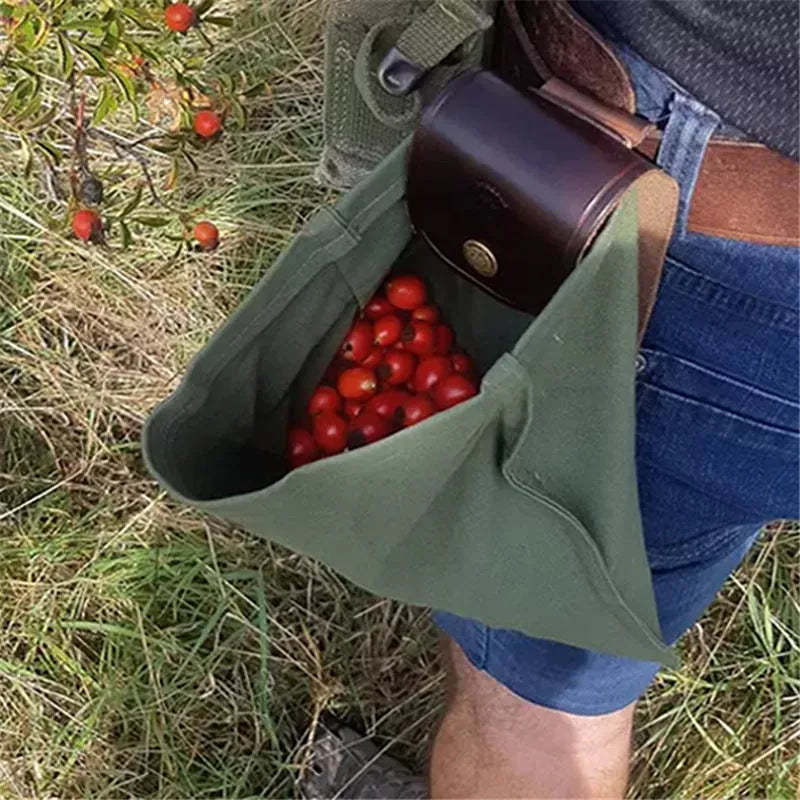 Leather and canvas foraging bag for outdoor adventures, collapsible design, 22*21cm