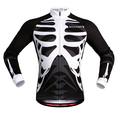 Long sleeve mountain bike cycling jersey in black white with breathable mesh underarms and reflective back for night rides, sizes S-XXL