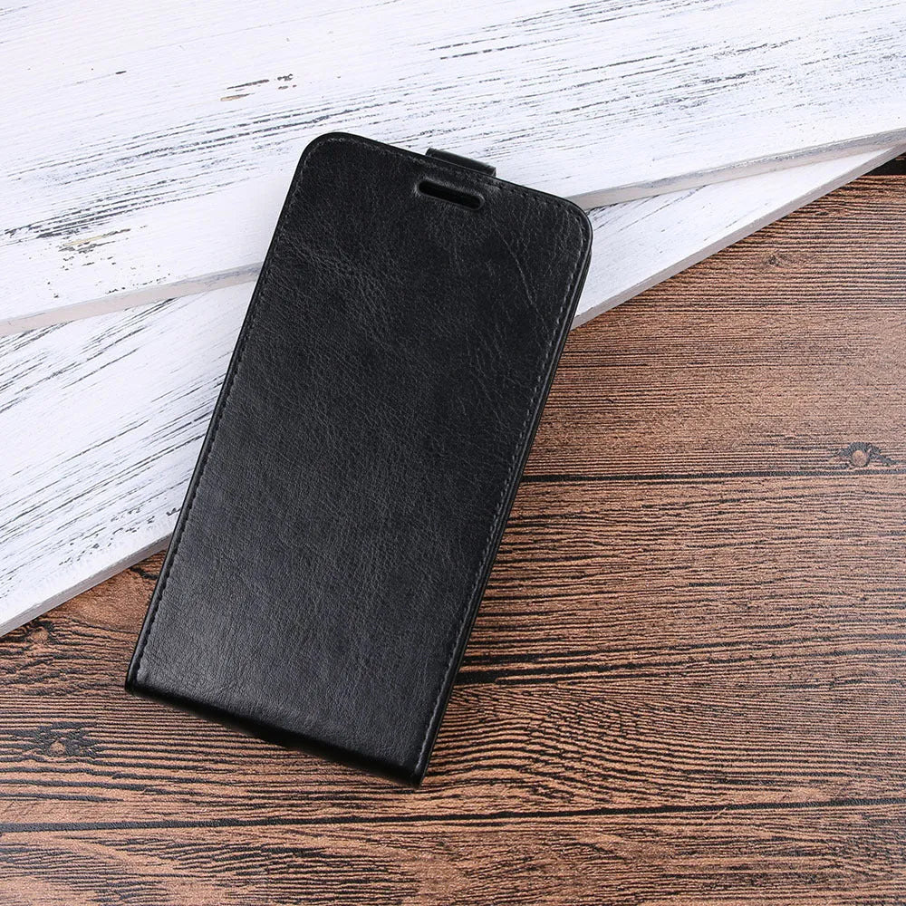 Honor 7X leather wallet phone case in business style with crazy horse pattern, shown in black.