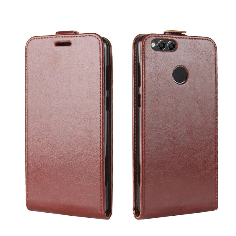 Honor 7X phone case leather wallet case card holder case for Huawei smartphones with TPU leather construction and business style in black brown red or white options featuring solid colour and crazy horse pattern finish