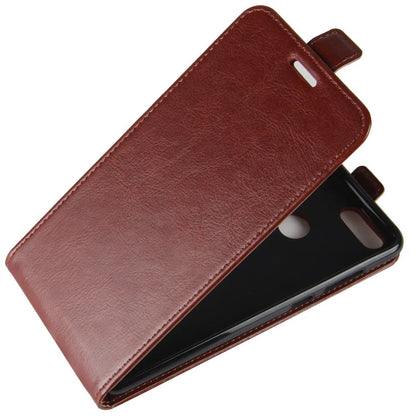 Honor 7X leather wallet phone case in business style with crazy horse pattern, shown in black.
