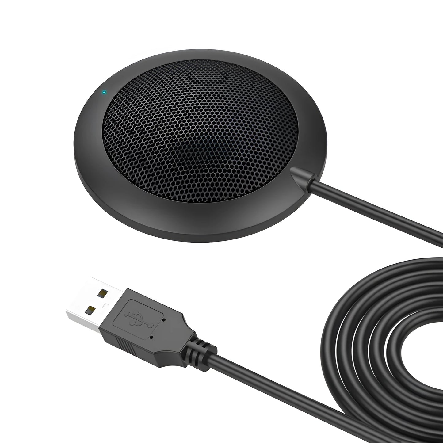 Black omnidirectional USB microphone with zinc alloy shell and metal mesh cover, 70mm diameter