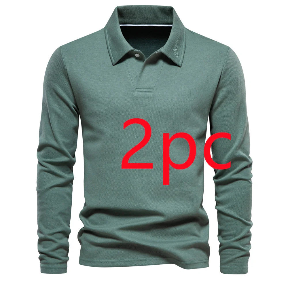 Stylish long-sleeve polo shirt in various colors, featuring a unique lapel design and made from premium cotton-blend fabric for comfort and durability.