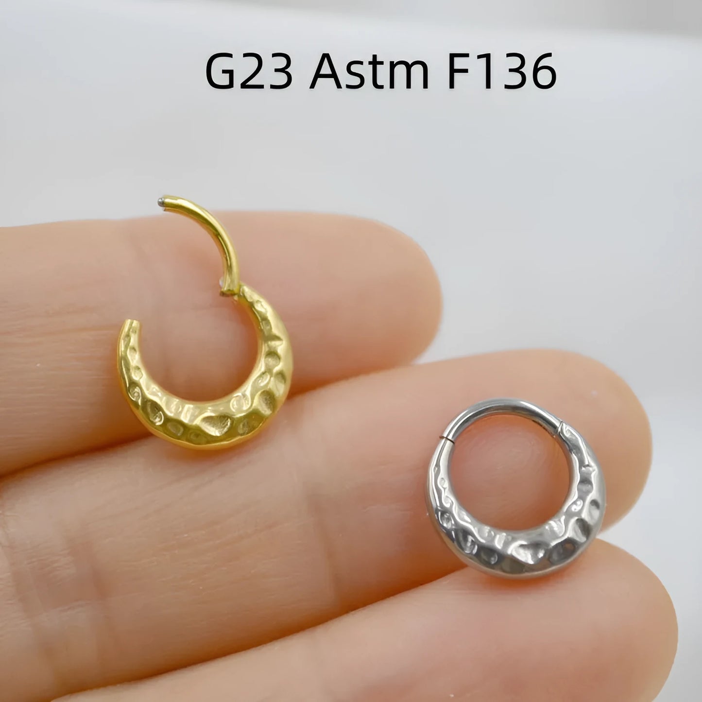 Titanium alloy concave-convex nose ring with carved texture in gold or silver colour, 1.2mm thickness
