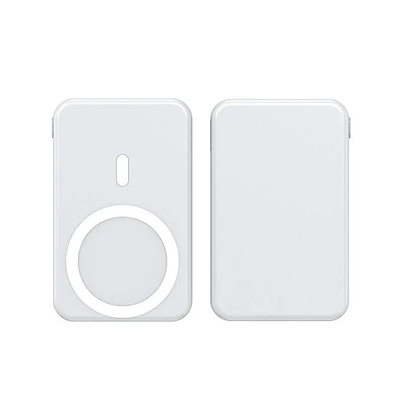 Ultra-thin 10000mAh magnetic wireless power bank in black, blue, or white, 15W fast charge for iPhone.