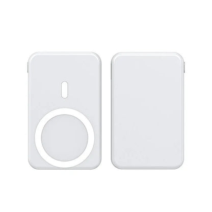 Ultra-thin 10000mAh magnetic wireless power bank in black, blue, or white, 15W fast charge for iPhone.