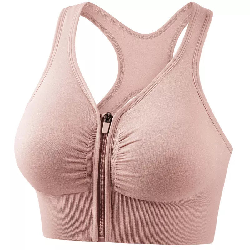 Plus size shockproof sports bra in pink, black, navy blue, and bean paste for running and yoga