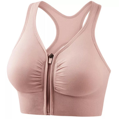 Plus size shockproof sports bra in pink, black, navy blue, and bean paste for running and yoga