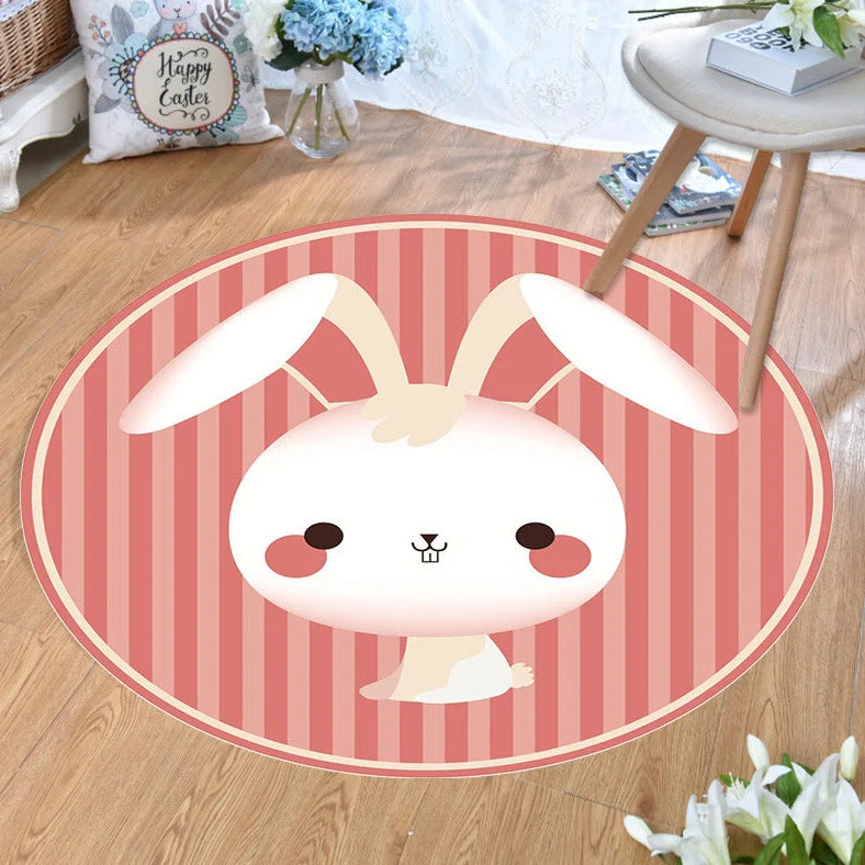Round crystal velvet carpet with cartoon anime pattern under sofa for floor protection