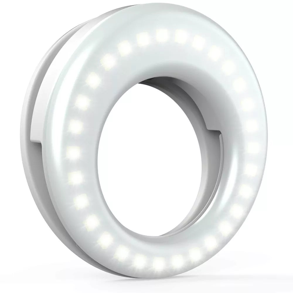 Compact USB rechargeable LED selfie ring light for enhanced phone photography
