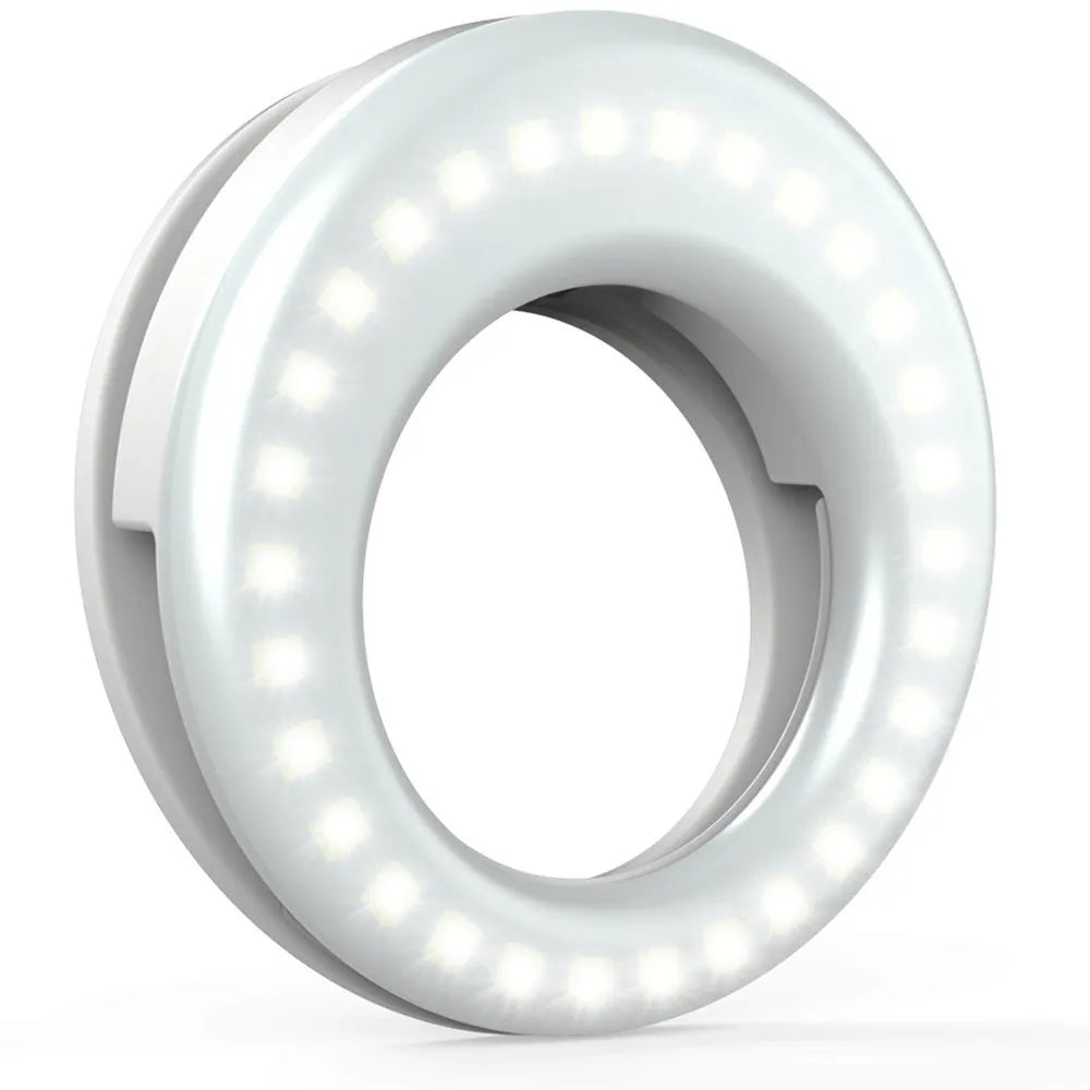 LED selfie ring light for mobile phones with adjustable brightness and compact design