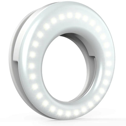 LED selfie ring light for mobile phones with adjustable brightness and compact design